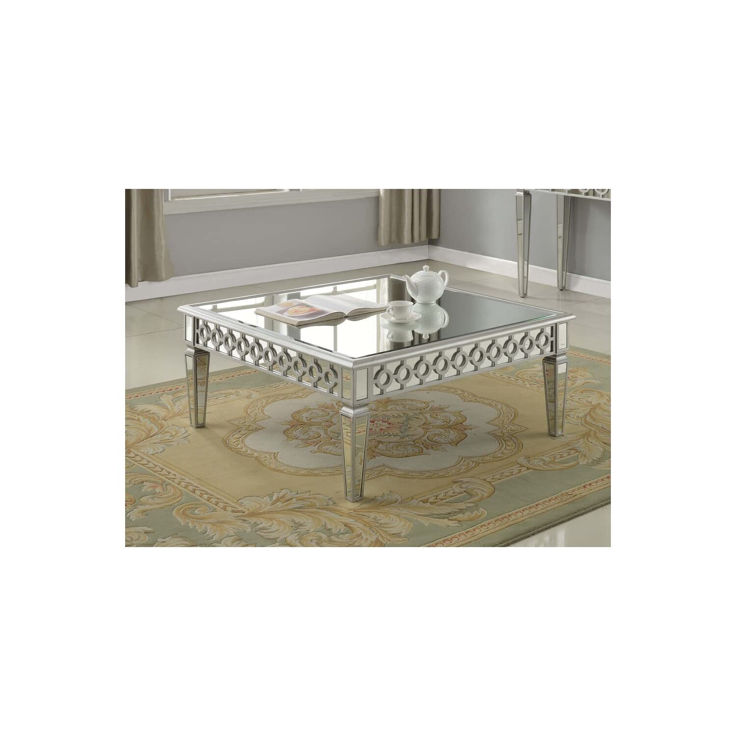 Best Master Furniture Sophie Silver Mirrored Square Coffee Table
